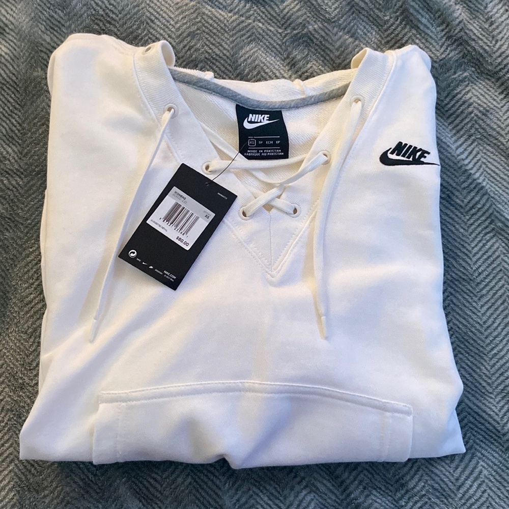 NWT Nike Sportswear White French Terry Lace Up Hoodie